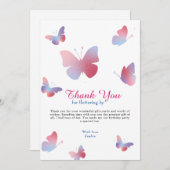 ピンクエレガントブルーバタフライ誕生日 サンキューカード (正面/裏面)