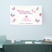 ピンクエレガントブルーバタフライ誕生日 横断幕 (トレードショー)