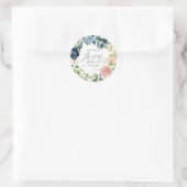 ピンクエレガントブルーバラ水彩ブライダルシャワー ラウンドシール (バッグ)