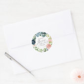 ピンクエレガントブルーバラ水彩ブライダルシャワー ラウンドシール (封筒)