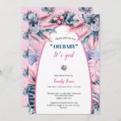 ピンクエレガントブルーパステルオ赤ちゃんシャワー 招待状 (正面/裏面)