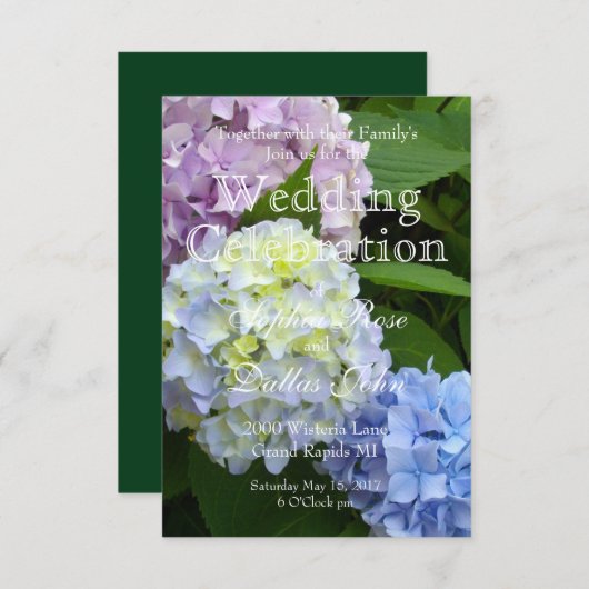 ピンクエレガントブルーパープルアジサイ結婚ズ 招待状 (正面/裏面)