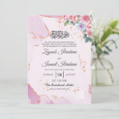 ピンクエレガントブルーフローライスラム結婚教徒 招待状 (スタンド正面)