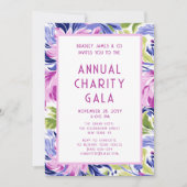 ピンクエレガントブルーフローラチャリティーイベントガラパーティー 招待状 (正面)