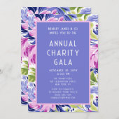 ピンクエレガントブルーフローラチャリティーイベントガラパーティー 招待状 (正面/裏面)