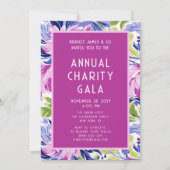 ピンクエレガントブルーフローラチャリティーイベントガラパーティー 招待状 (正面)