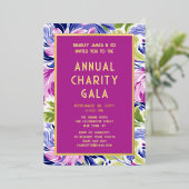 ピンクエレガントブルーフローラチャリティーイベントガラパーティー 箔招待状 (立ち正面)