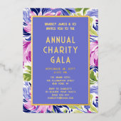 ピンクエレガントブルーフローラチャリティーイベントガラパーティー 箔招待状 (正面)