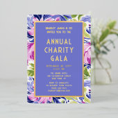 ピンクエレガントブルーフローラチャリティーイベントガラパーティー 箔招待状 (立ち正面)