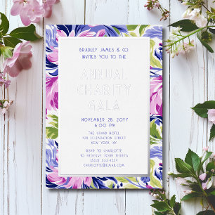 ピンクエレガントブルーフローラチャリティーイベントガラパーティー 箔招待状