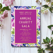 ピンクエレガントブルーフローラチャリティーイベントガラパーティー 箔招待状