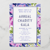 ピンクエレガントブルーフローラチャリティーイベントガラパーティー 箔招待状 (正面)