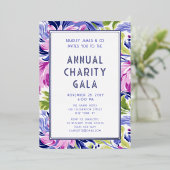 ピンクエレガントブルーフローラチャリティーイベントガラパーティー 箔招待状 (立ち正面)