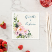 ピンクエレガントブルーフローラ水モダン色結婚の スタンダードカクテルナプキン (インサイチュ)