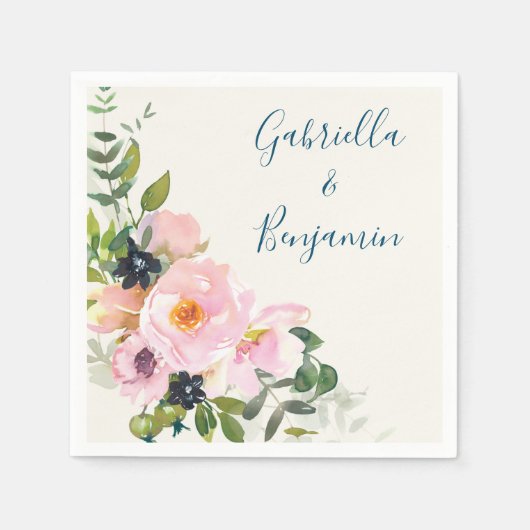 ピンクエレガントブルーフローラ水モダン色結婚の スタンダードカクテルナプキン (正面)