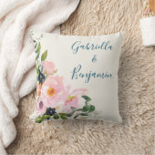 ピンクエレガントブルーフローラ水色パーソナライズされた クッション (ブランケット)