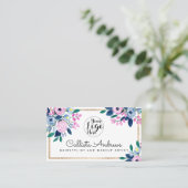 ピンクエレガントブルーフローラ縁ど金ゴールド水色 名刺 (スタンド正面)