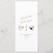 ピンクエレガントブルーフローラ金ゴールドクロスツインズバプテスマ メニュー (裏面)