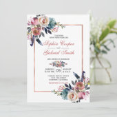 ピンクエレガントブルーフローラ |バラ金ゴールドフレ結婚ーム 招待状 (スタンド正面)