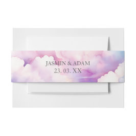 ピンクエレガントブルーホワイトクラウドモノグラム結婚ズ 招待状ベリーバンド