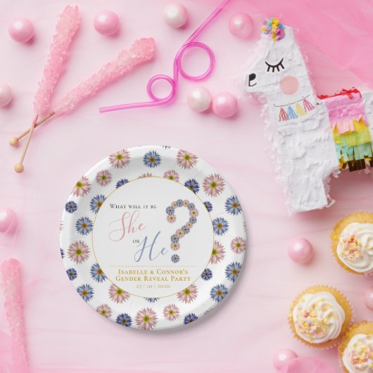 ピンクエレガントブルー彼または彼女のフローラ性が明かす ペーパープレート (パーティー)