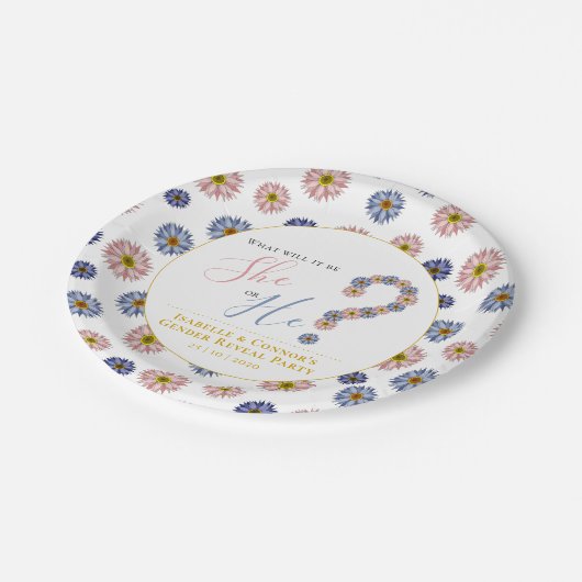 ピンクエレガントブルー彼または彼女のフローラ性が明かす ペーパープレート (アングル)