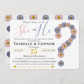 ピンクエレガントブルー彼または彼女のフローラ性が明かす 招待状 (正面/裏面)