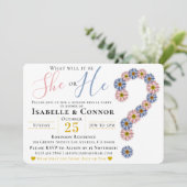 ピンクエレガントブルー彼または彼女のフローラ性が明かす 招待状 (スタンド正面)