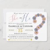 ピンクエレガントブルー彼または彼女のフローラ性が明かす 招待状 (正面)