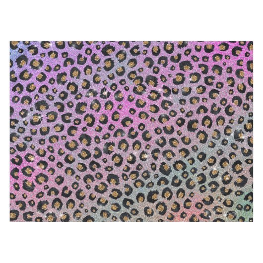 ピンクエレガントブルー金ゴールドグリッターブラックレオパード印刷 テーブルクロス (正面(横))