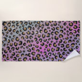 ピンクエレガントブルー金ゴールドグリッターブラックレオパード印刷 ビーチタオル (正面)