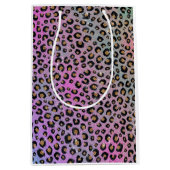 ピンクエレガントブルー金ゴールドグリッターブラックレオパード印刷 ミディアムペーパーバッグ (正面)