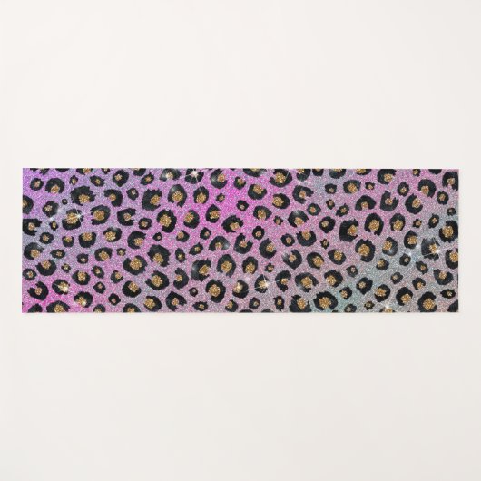 ピンクエレガントブルー金ゴールドグリッターブラックレオパード印刷 ヨガマット (正面(横))