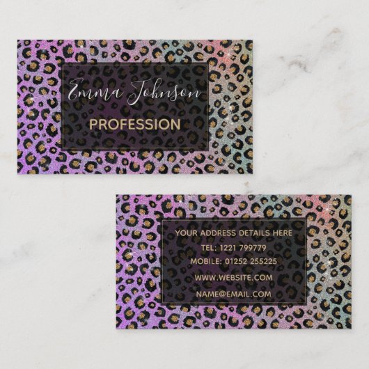 ピンクエレガントブルー金ゴールドグリッターブラックレオパード印刷 名刺 (正面/裏面)