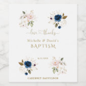 ピンクエレガントブルー金ゴールドフローラツインズバプテスマ ワインラベル (シングルラベル)