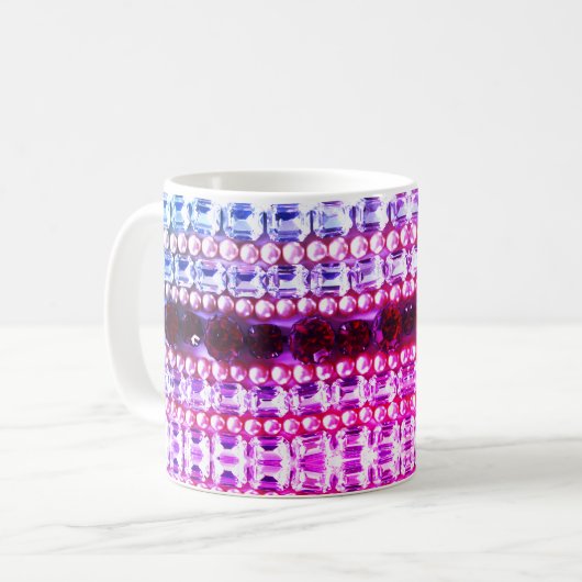 ピンクエレガントブルーRhinestones真珠 コーヒーマグカップ (正面左)