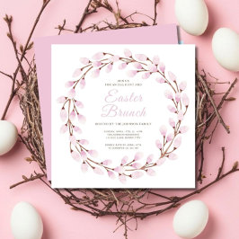 ピンクエレガントプッシウィローイースターブランチ 招待状
