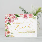 ピンクエレガントプニーズマザーズデイブランチ 箔招待状 (立ち正面)