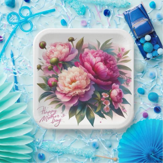 ピンクエレガントプニーズマザーズデイ紙プレート ペーパープレート (パーティー)