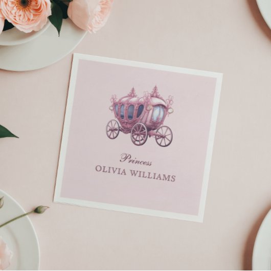 ピンクエレガントプリンセスキャリッジ誕生日パーティー スタンダードカクテルナプキン