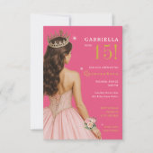 ピンクエレガントプリンセスキンセアニラパーティー 招待状 (正面)