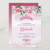 ピンクエレガントプリンセスティアラキンセアニェラ招待状 招待状 (正面/裏面)