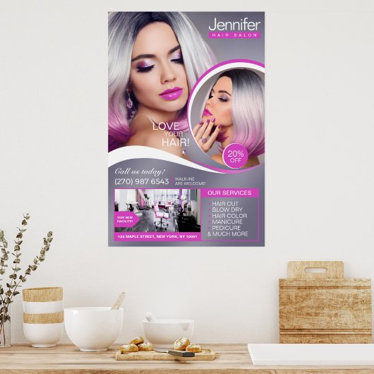 ピンクエレガントヘアサロン、美しいサロン- ポスター (キッチン)