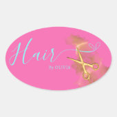 ピンクエレガントヘアスタイリスト金ゴールドシザー美しいサロン 楕円形シール (正面)