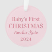 ピンクエレガントベビーガール初めてのクリスマス写真 オーナメント (正面)