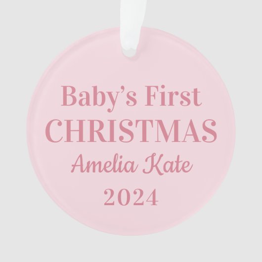 ピンクエレガントベビーガール初めてのクリスマス写真 オーナメント (正面)