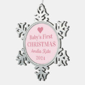 ピンクエレガントベビーガール初めてのクリスマス スノーフレークピューターオーナメント (右)