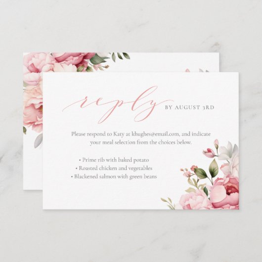 ピンクエレガントベビーガール赤ちゃんシャワー食事選択 エンクロージャーカード (正面/裏面)