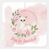 ピンクエレガントベビー水色スクリプト招待されました スクエアシール (正面)