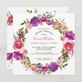 ピンクエレガントベリーパープルフローラブライダルシャワー 招待状 (正面/裏面)